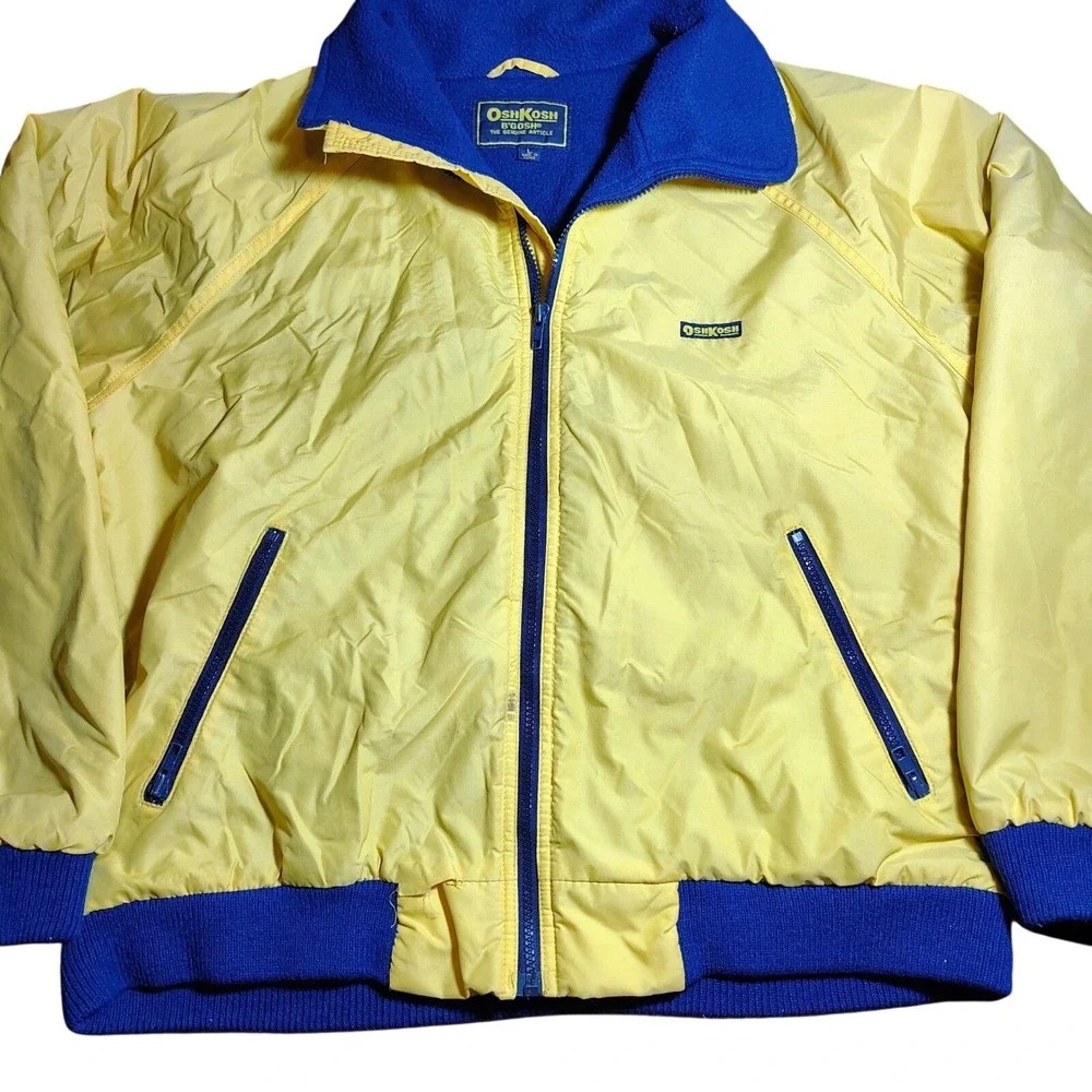 OshKosh B'Gosh Kids Yellow Blue Fleece‎ Lined Zip Up Jacket Coat L